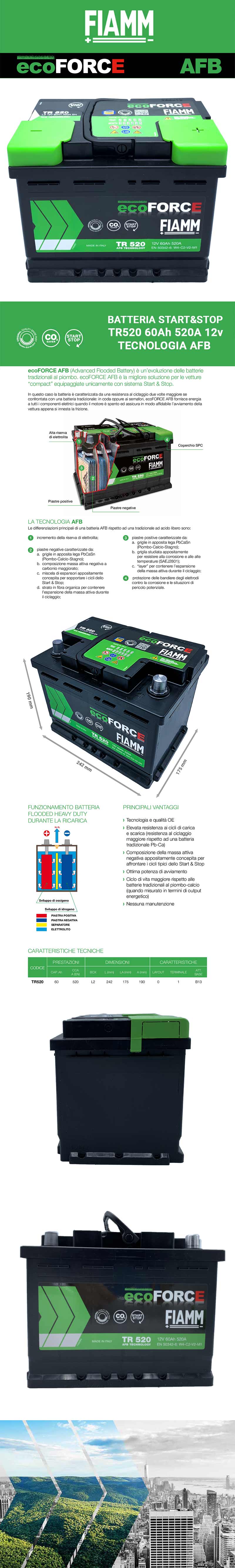 Batteria Start-Stop Fiamm Tr520 60Ah 520A - Ricambi auto SMC