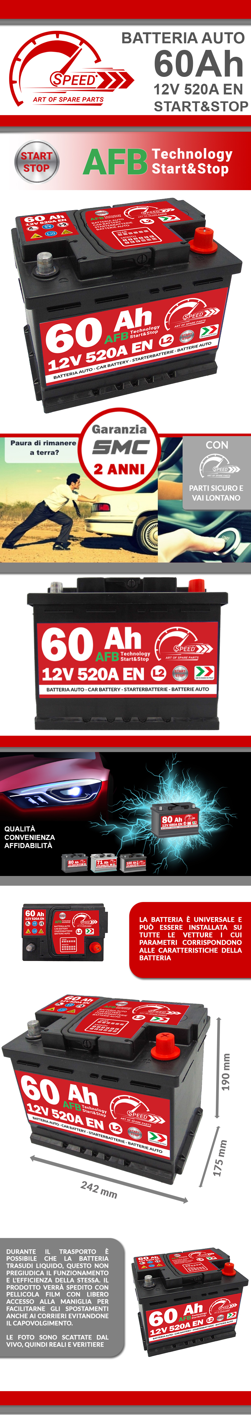 Batteria Auto Speed L2 60Ah 520A 12V AFB Start & Stop = Fiamm