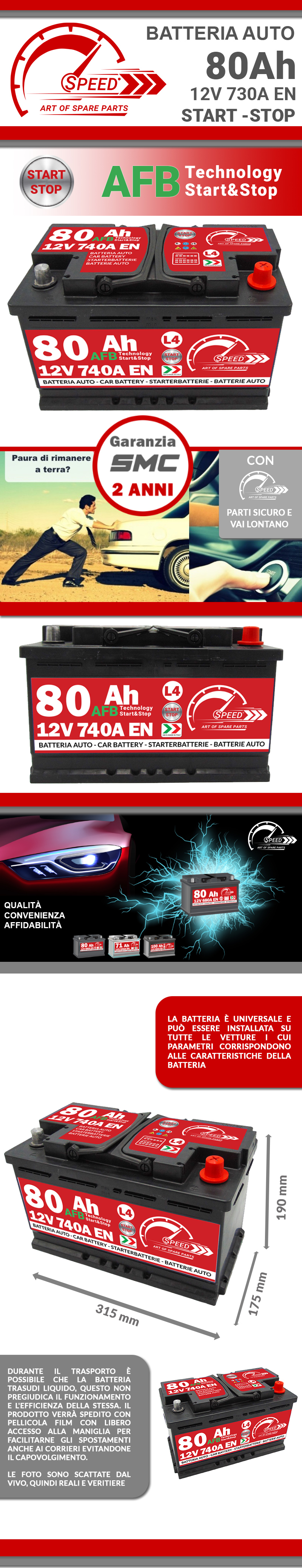 Batterie Auto Speed L4 80Ah 740A 12V AFB Start & Stop = Exide