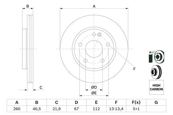 COPPIA DISCO FRENI ANTERIORI BOSCH PER MINI COD 0986478606 - Autoricambi  D.I. SRL