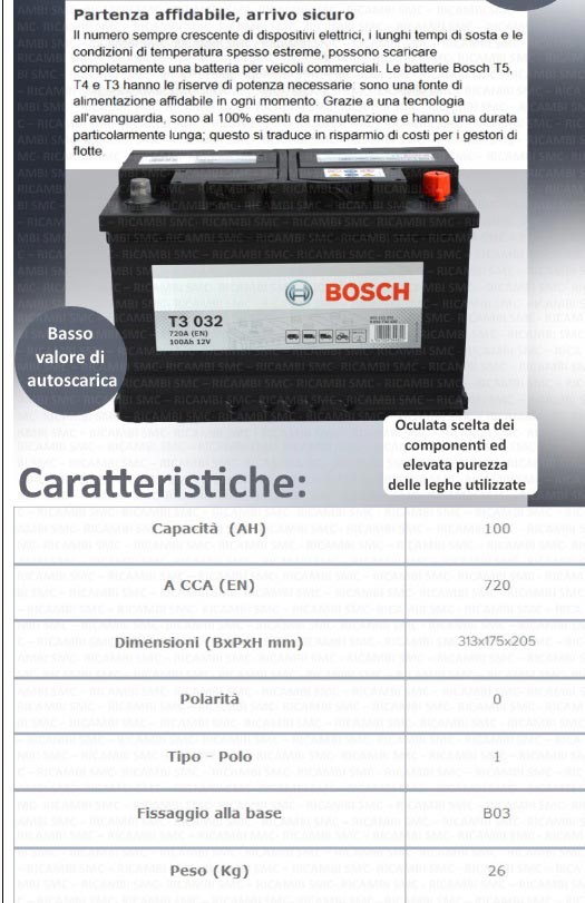 0 092 T30 320 BOSCH T3 032 T3 Batterie 12V 100Ah 720A B13 Bleiakkumulator