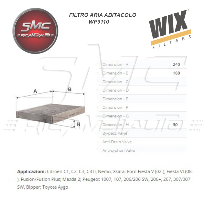 Filtro, Aria Abitacolo Wix Wp9110 Per Auto Ford - Ricambi auto SMC