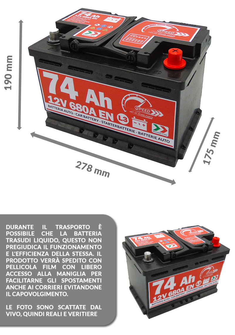 Batteria Speed L374 74Ah 680A 12V - Ricambi auto SMC