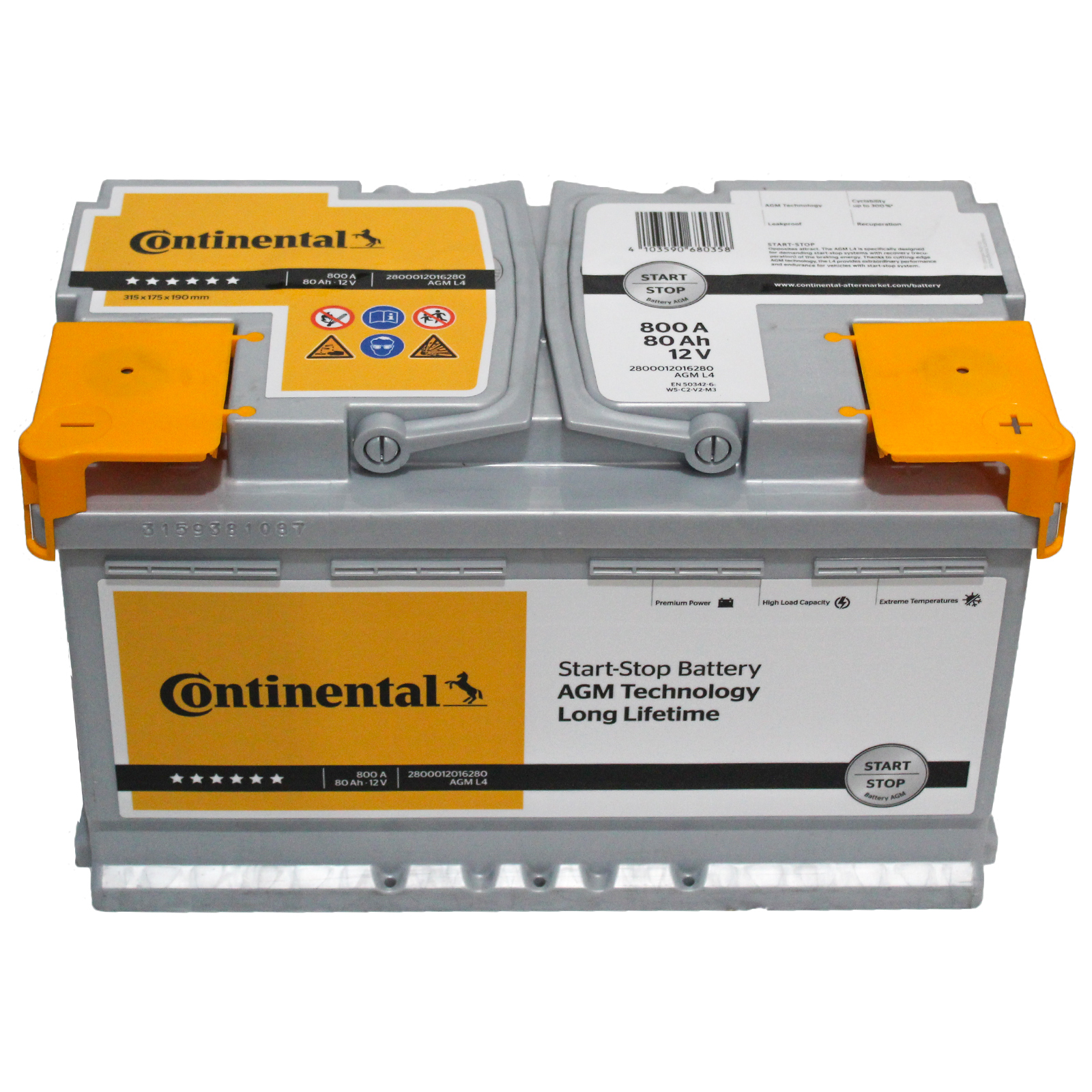 Batteria Continental Agm Start Stop 80Ah 800A - Ricambi auto SMC