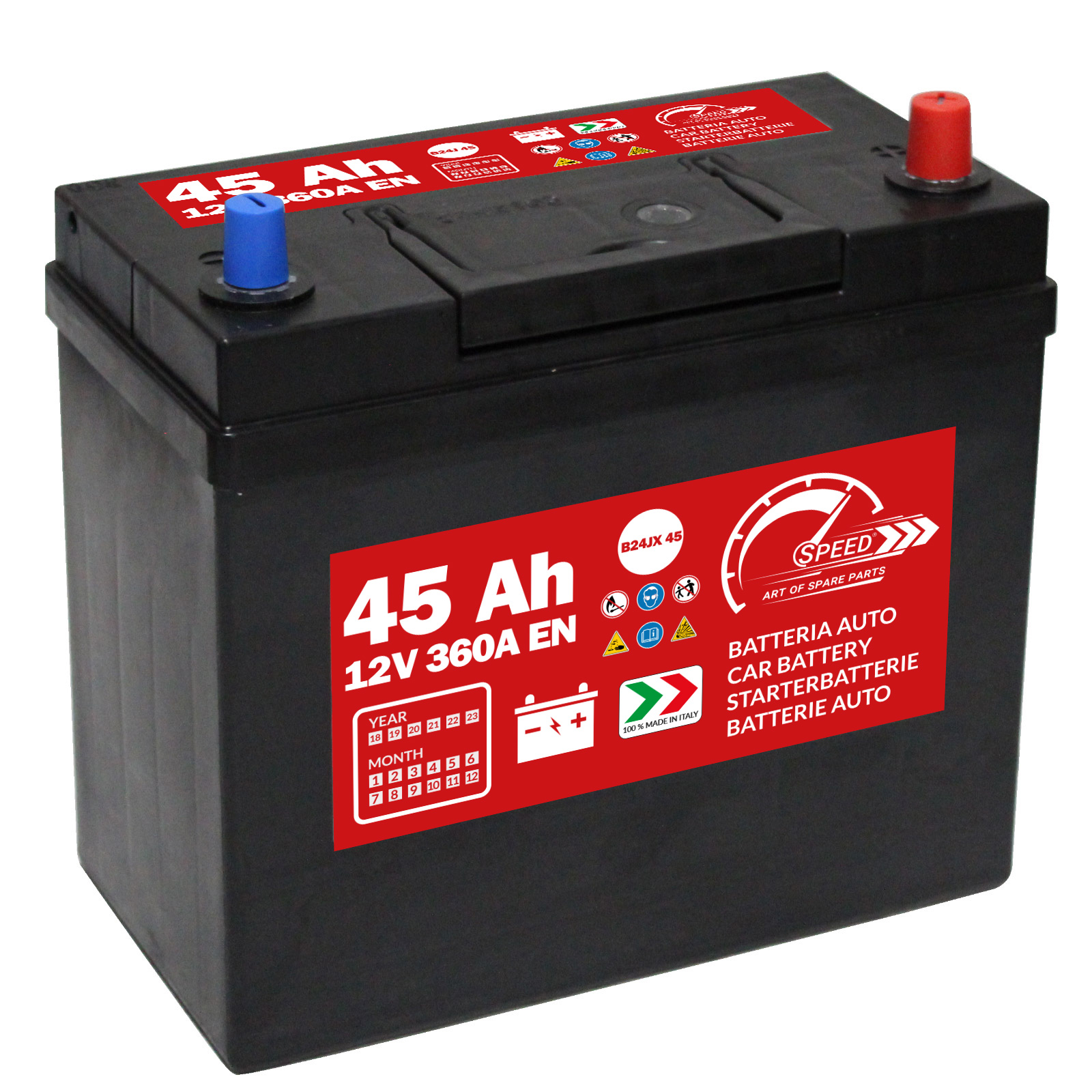 Batteria Speed 45Ah B24J 360A +DX poli piccoli - Ricambi auto SMC