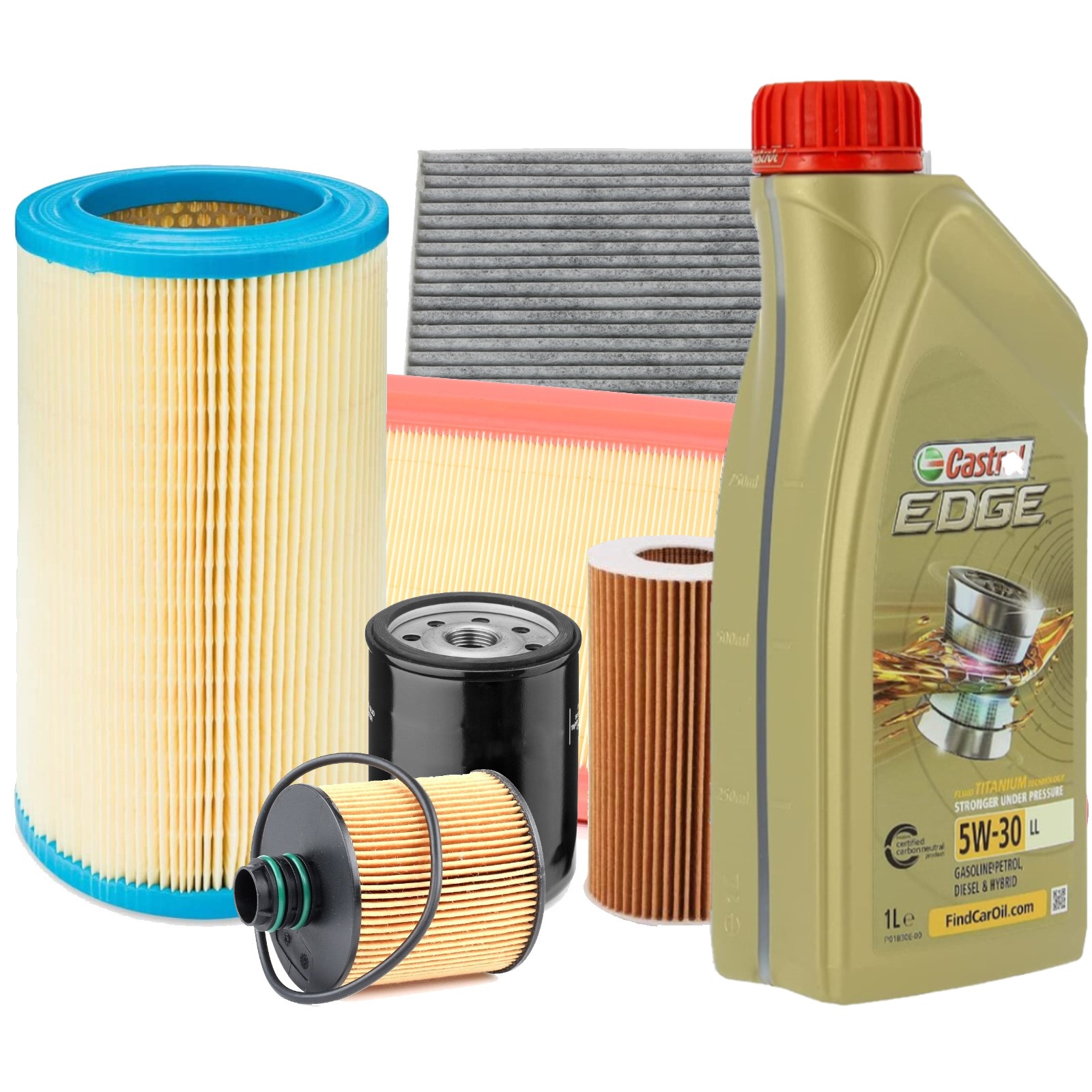 Kit tagliando olio castrol edge 5w30 5lt 4 filtri misti vw golf 5