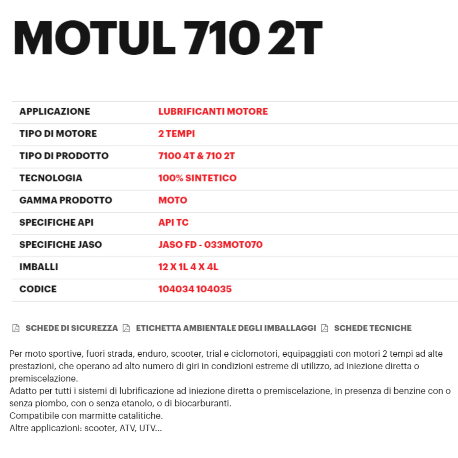 Motul - 104034 - Olio motore 2T 710 - 100% estere sintetico - 1L :  : Auto e Moto