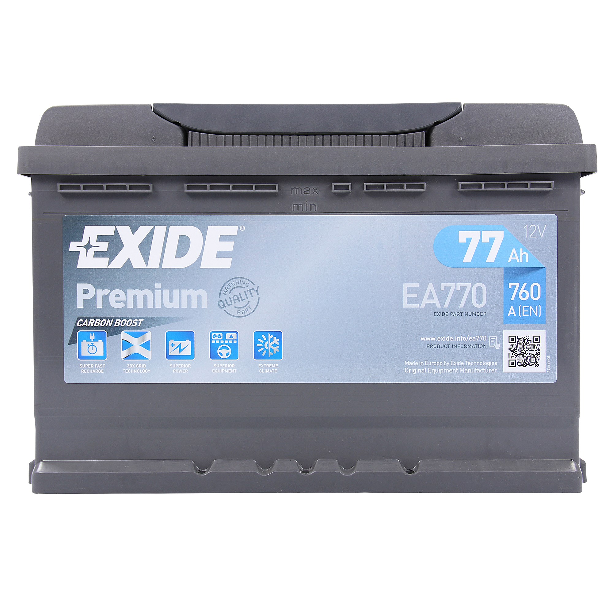 Exide Autobatterie 77AH 12V Premium Carbon Boost EA770 Ersetzt 72Ah ...