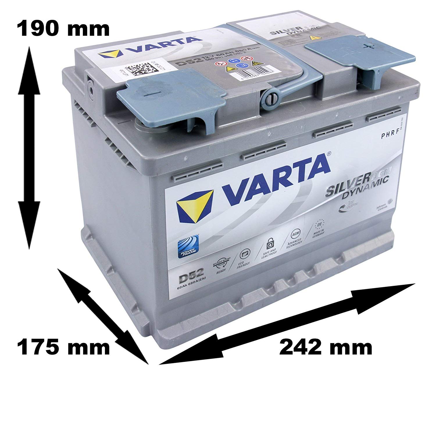 Varta Silver Dynamic AGM D52 - 12V - 60AH - 680A (EN), 170,00 €